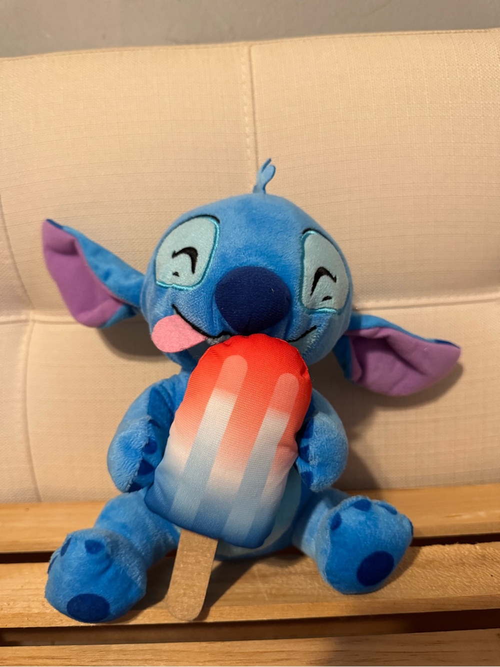 Disney Blue Stitch Plush with Red-Orange Popsicle and Purple Ears